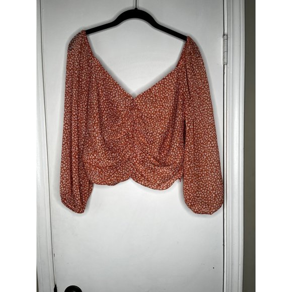 ASOS DESIGN Petite Floral Shirred Front Long Sleeve Top Floral Size US 12 - Picture 3 of 3